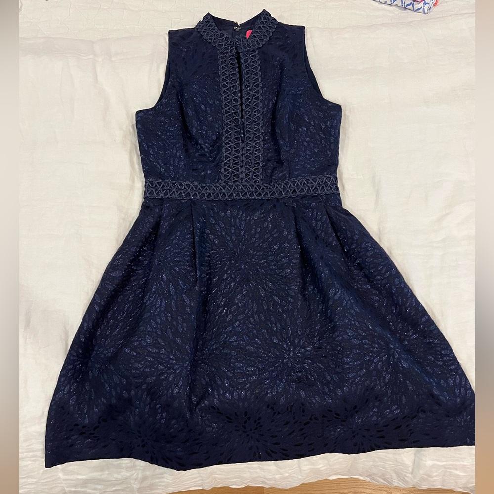NWT Lilly Pulitzer Franci in True Navy Metallic Lagoon Jacquard Zip Dress sz 8